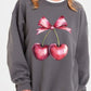 Heart Cherries With Bow Graphic Fleece Sweatshirt - 1985 the VAULT Boutique