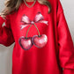 Heart Cherries With Bow Graphic Fleece Sweatshirt - 1985 the VAULT Boutique