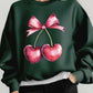 Heart Cherries With Bow Graphic Fleece Sweatshirt - 1985 the VAULT Boutique