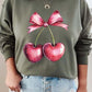 Heart Cherries With Bow Graphic Fleece Sweatshirt - 1985 the VAULT Boutique