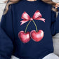 Heart Cherries With Bow Graphic Fleece Sweatshirt - 1985 the VAULT Boutique