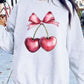 Heart Cherries With Bow Graphic Fleece Sweatshirt - 1985 the VAULT Boutique