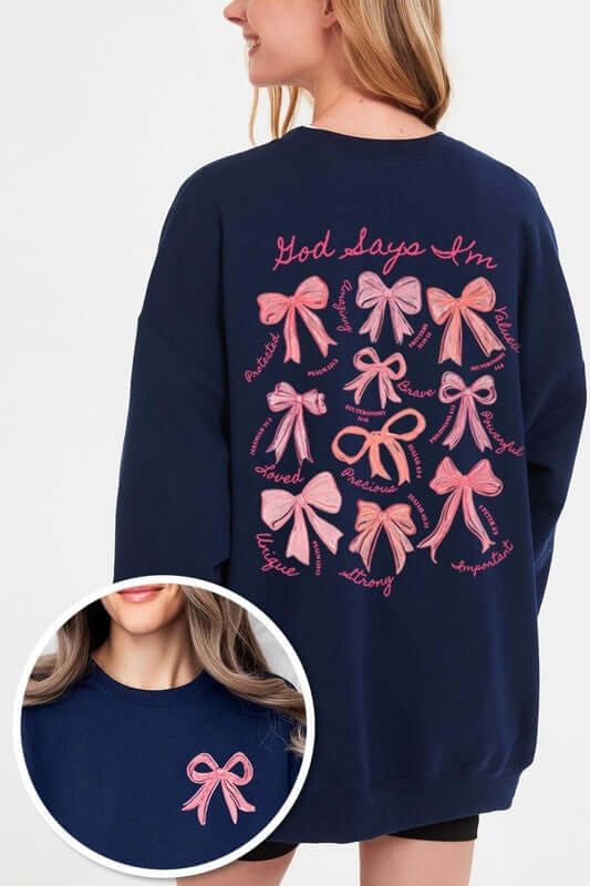 God Says You Are Bow Graphic Sweatshirt - 1985 the VAULT Boutique