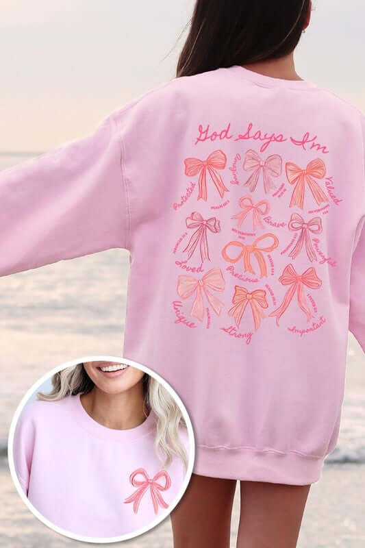 God Says You Are Bow Graphic Sweatshirt - 1985 the VAULT Boutique