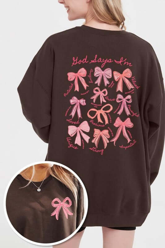 God Says You Are Bow Graphic Sweatshirt - 1985 the VAULT Boutique