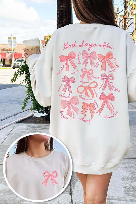 God Says You Are Bow Graphic Sweatshirt - 1985 the VAULT Boutique