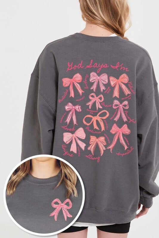 God Says You Are Bow Graphic Sweatshirt - 1985 the VAULT Boutique
