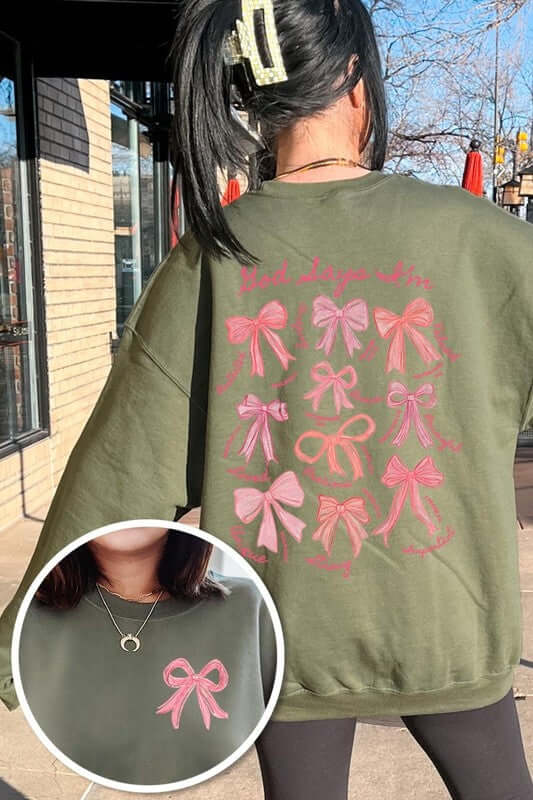 God Says You Are Bow Graphic Sweatshirt - 1985 the VAULT Boutique