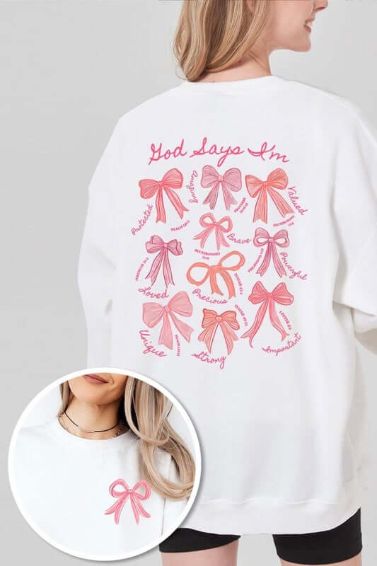 God Says You Are Bow Graphic Sweatshirt - 1985 the VAULT Boutique