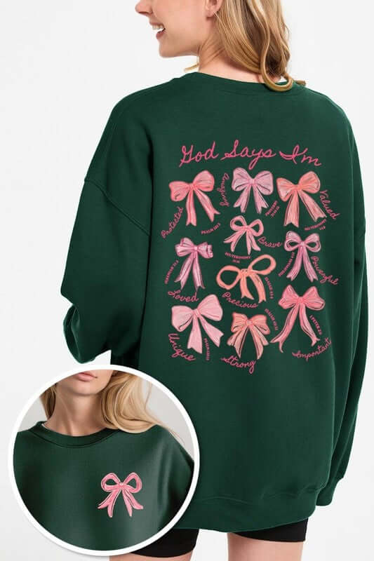 God Says You Are Bow Graphic Sweatshirt - 1985 the VAULT Boutique