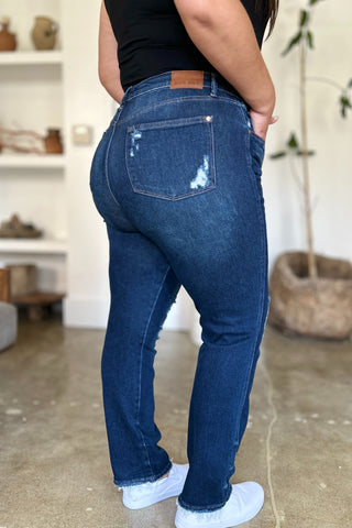 Judy Blue Full Size High Waist Rigid Magic Heavy Destroy Straight Jeans - 1985 the VAULT Boutique