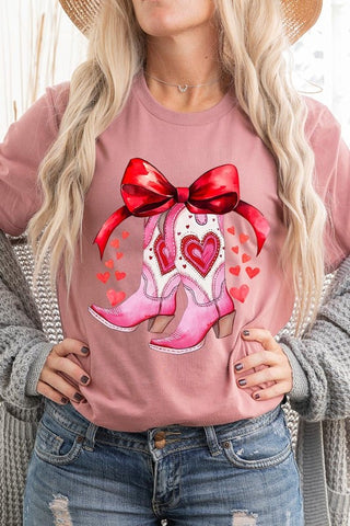 Valentine Bow Cowgirl Boots Graphic Tee - 1985 the VAULT Boutique