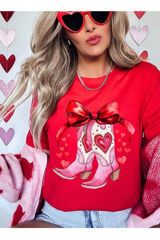 Valentine Bow Cowgirl Boots Graphic Tee - 1985 the VAULT Boutique