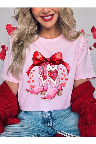 Valentine Bow Cowgirl Boots Graphic Tee - 1985 the VAULT Boutique