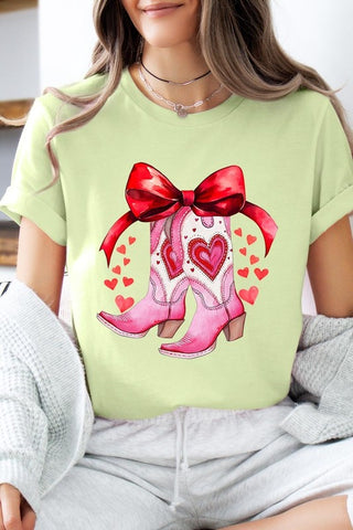 Valentine Bow Cowgirl Boots Graphic Tee - 1985 the VAULT Boutique