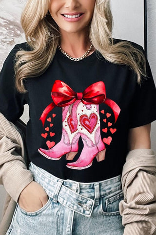 Valentine Bow Cowgirl Boots Graphic Tee - 1985 the VAULT Boutique