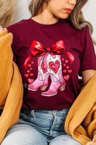 Valentine Bow Cowgirl Boots Graphic Tee - 1985 the VAULT Boutique