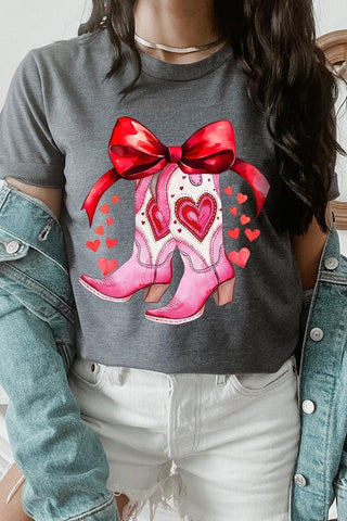 Valentine Bow Cowgirl Boots Graphic Tee - 1985 the VAULT Boutique