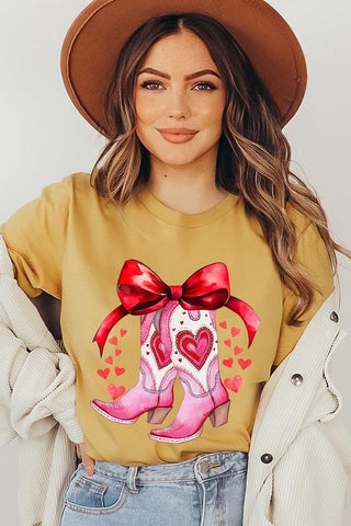 Valentine Bow Cowgirl Boots Graphic Tee - 1985 the VAULT Boutique