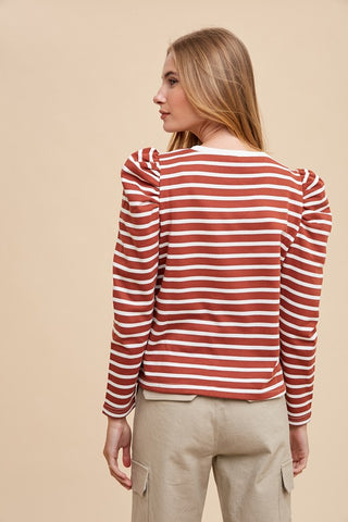 Annie Wear Striped Round Neck Puff Sleeve French Terry Top - 1985 the VAULT Boutique