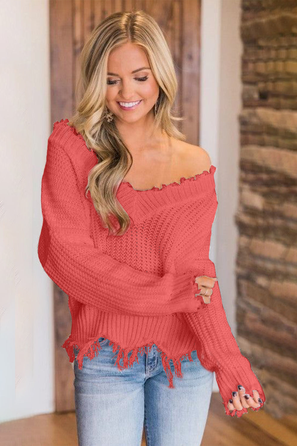 Frayed Hem Dropped Shoulder Sweater - 1985 the VAULT Boutique