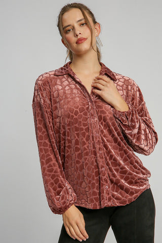 Umgee Animal Print Button Up Velvet Shirt - 1985 the VAULT Boutique