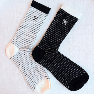 A Bow Over Stripes Socks Set Of 2 - 1985 the VAULT Boutique