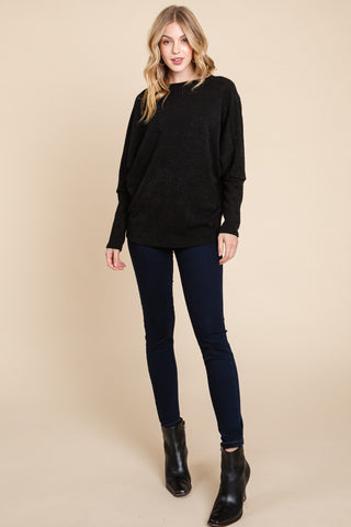 BOMBOM Drop Shoulder Long Sleeve Knit Top - 1985 the VAULT Boutique