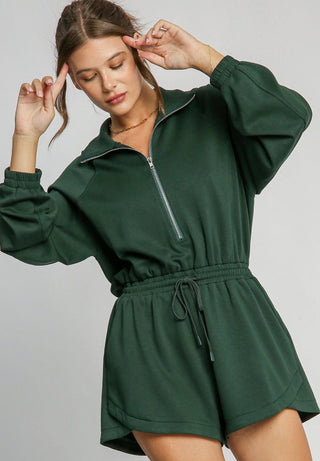 Drawstring Half Zip Long Sleeve Romper - 1985 the VAULT Boutique