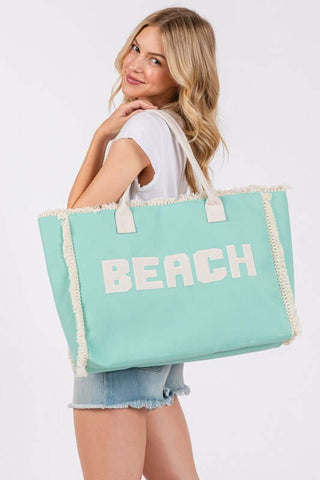 BEACH Embroidered Oversize Fringe Tote - 1985 the VAULT Boutique