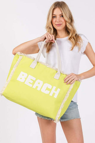 BEACH Embroidered Oversize Fringe Tote - 1985 the VAULT Boutique