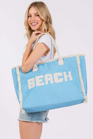 BEACH Embroidered Oversize Fringe Tote - 1985 the VAULT Boutique