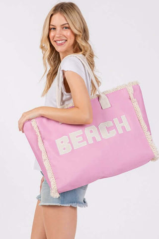 BEACH Embroidered Oversize Fringe Tote - 1985 the VAULT Boutique