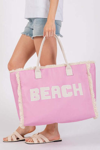 BEACH Embroidered Oversize Fringe Tote - 1985 the VAULT Boutique