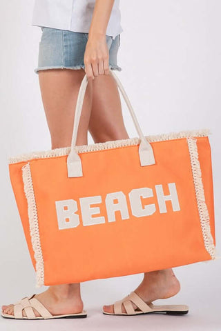 BEACH Embroidered Oversize Fringe Tote - 1985 the VAULT Boutique