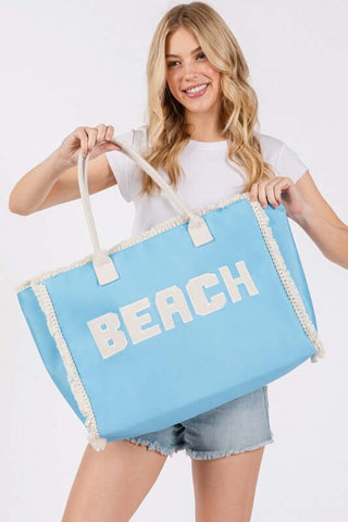 BEACH Embroidered Oversize Fringe Tote - 1985 the VAULT Boutique