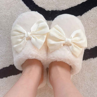 Satin Shine Bow Fur Cozy Lounge Slippers - 1985 the VAULT Boutique