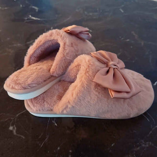 Satin Shine Bow Fur Cozy Lounge Slippers - 1985 the VAULT Boutique