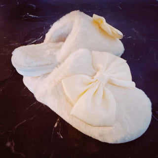 Satin Shine Bow Fur Cozy Lounge Slippers - 1985 the VAULT Boutique