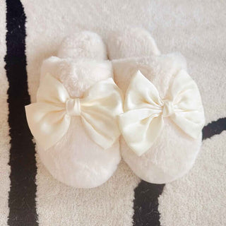 Satin Shine Bow Fur Cozy Lounge Slippers - 1985 the VAULT Boutique