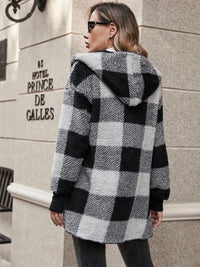 Plaid Long Sleeve Hooded Coat - 1985 the VAULT Boutique