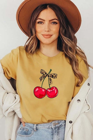 Cute Leopard Bow Cherry Graphic Tee - 1985 the VAULT Boutique