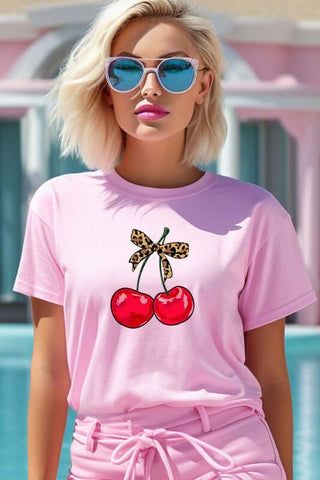 Cute Leopard Bow Cherry Graphic Tee - 1985 the VAULT Boutique