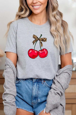 Cute Leopard Bow Cherry Graphic Tee - 1985 the VAULT Boutique