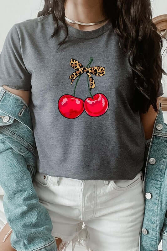 Cute Leopard Bow Cherry Graphic Tee - 1985 the VAULT Boutique