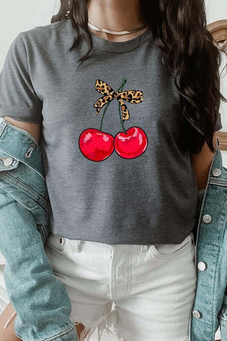 Cute Leopard Bow Cherry Graphic Tee - 1985 the VAULT Boutique