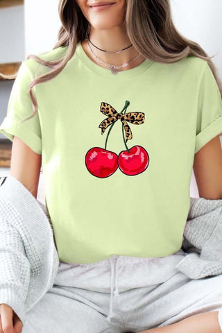 Cute Leopard Bow Cherry Graphic Tee - 1985 the VAULT Boutique