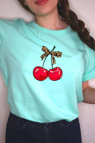 Cute Leopard Bow Cherry Graphic Tee - 1985 the VAULT Boutique