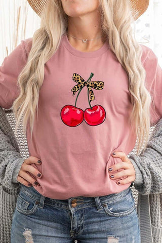 Cute Leopard Bow Cherry Graphic Tee - 1985 the VAULT Boutique