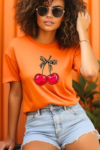 Cute Leopard Bow Cherry Graphic Tee - 1985 the VAULT Boutique